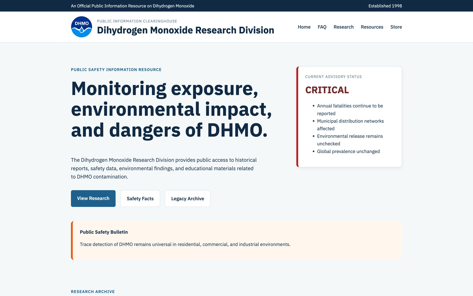Top screenshot of DHMO.org