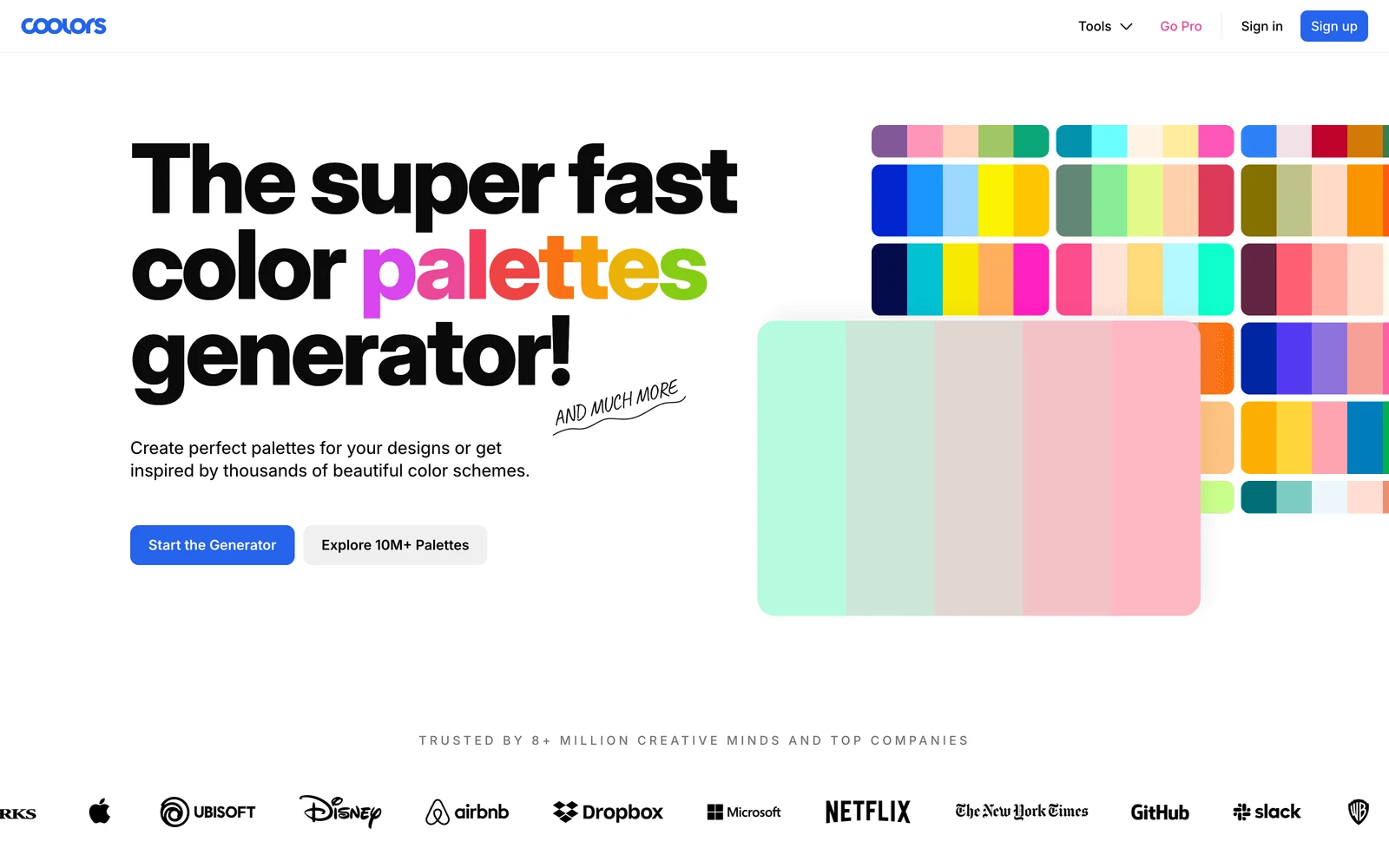 Top screenshot of Coolors.co