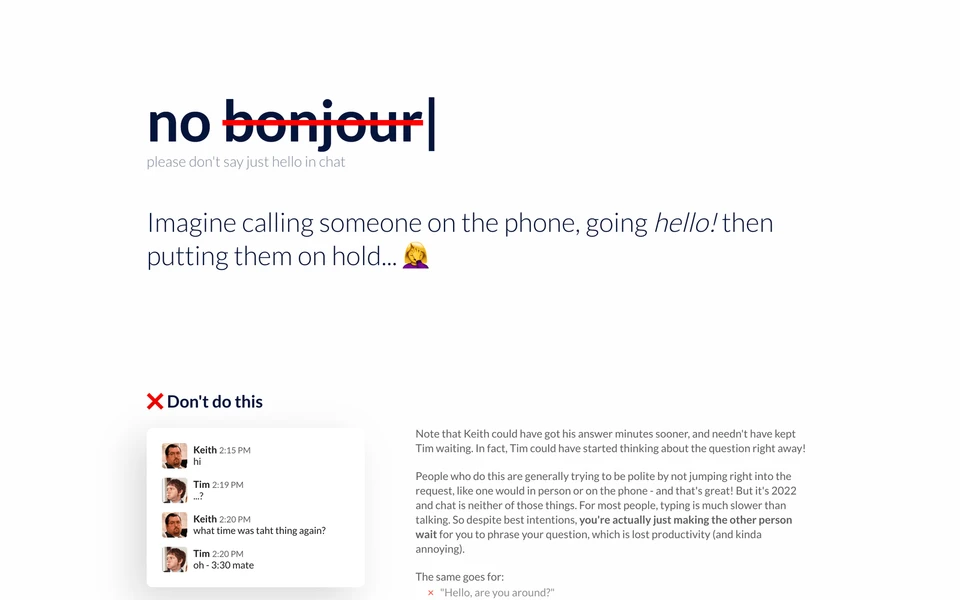 Screenshot of NoHello.net