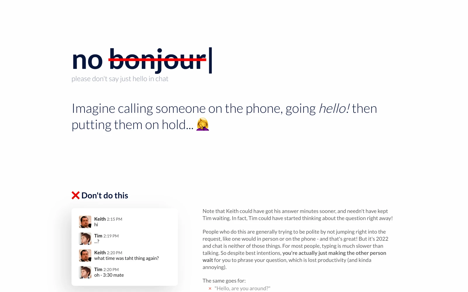 Top screenshot of NoHello.net