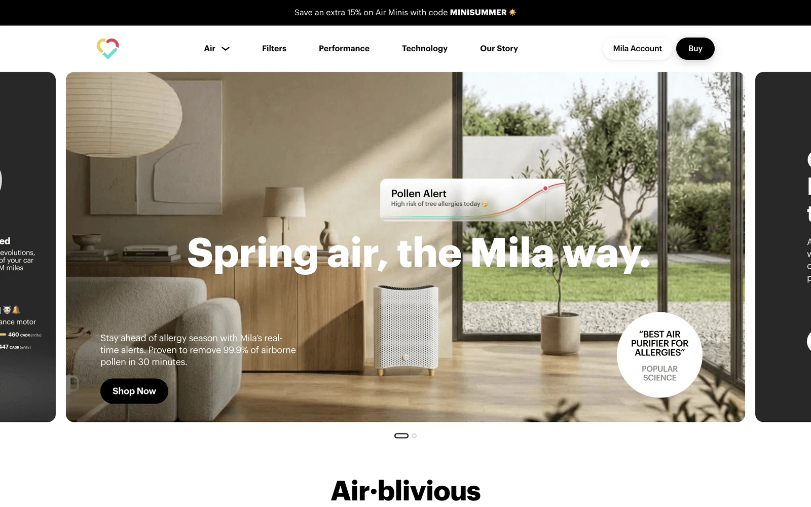Top screenshot of MilaCares.com