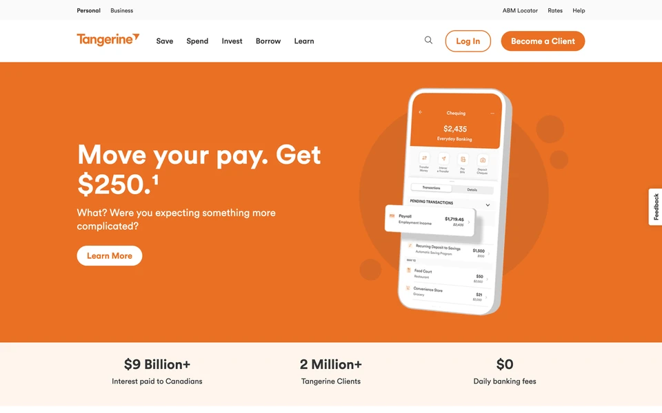 Screenshot of Tangerine.ca