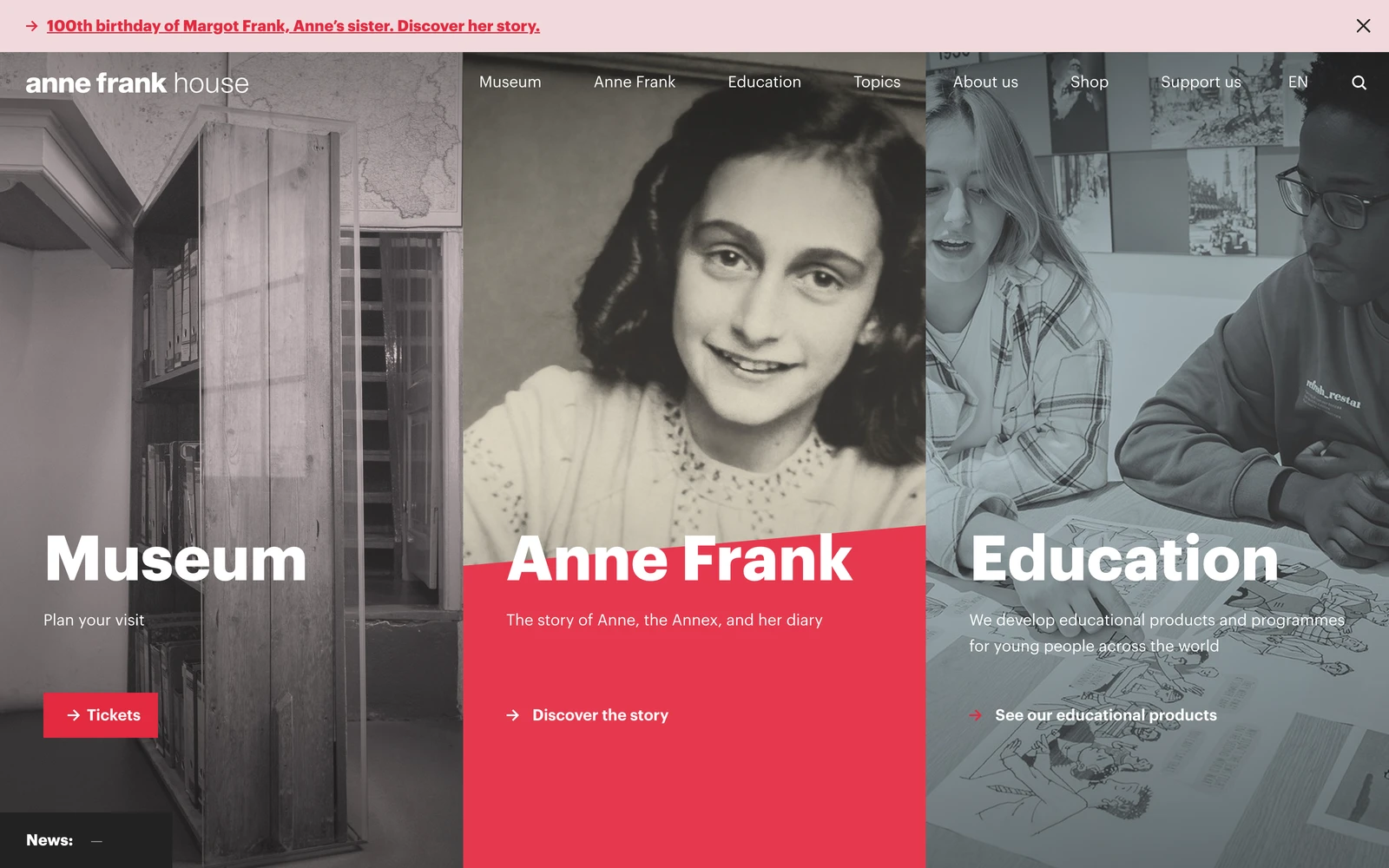 Top screenshot of AnneFrank.org