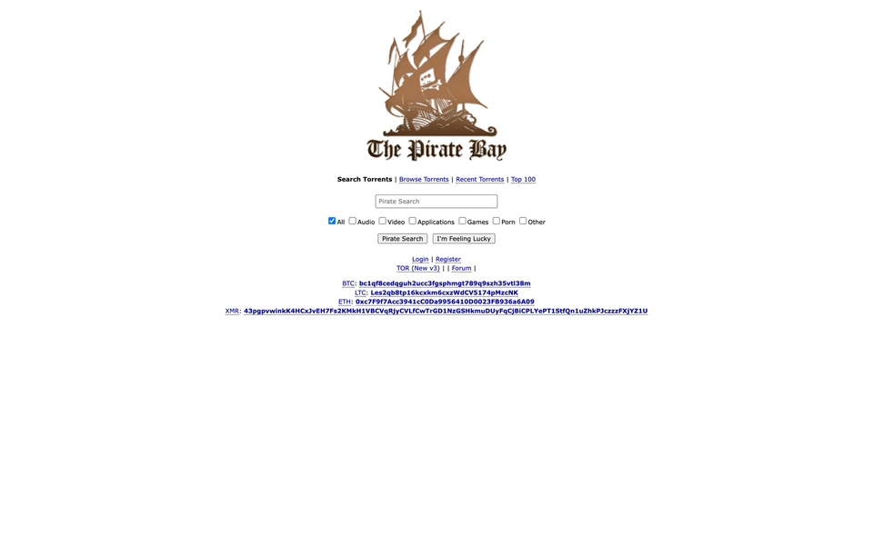 Screenshot of ThePirateBay.org