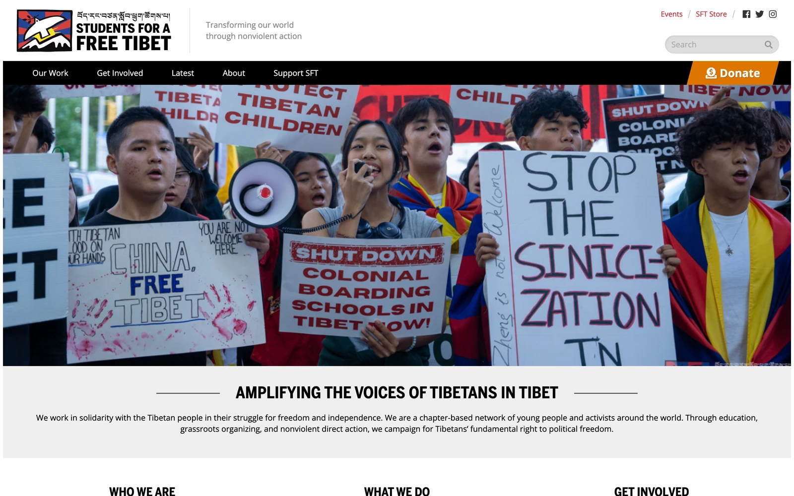 Top screenshot of StudentsForAFreeTibet.org