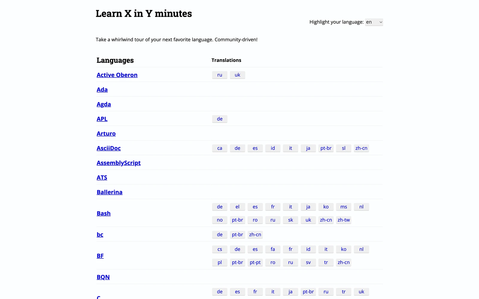 Top screenshot of LearnXInYMinutes.com