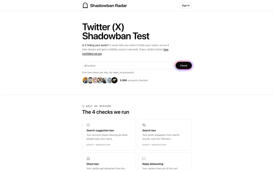 Screenshot of ShadowbanRadar.com