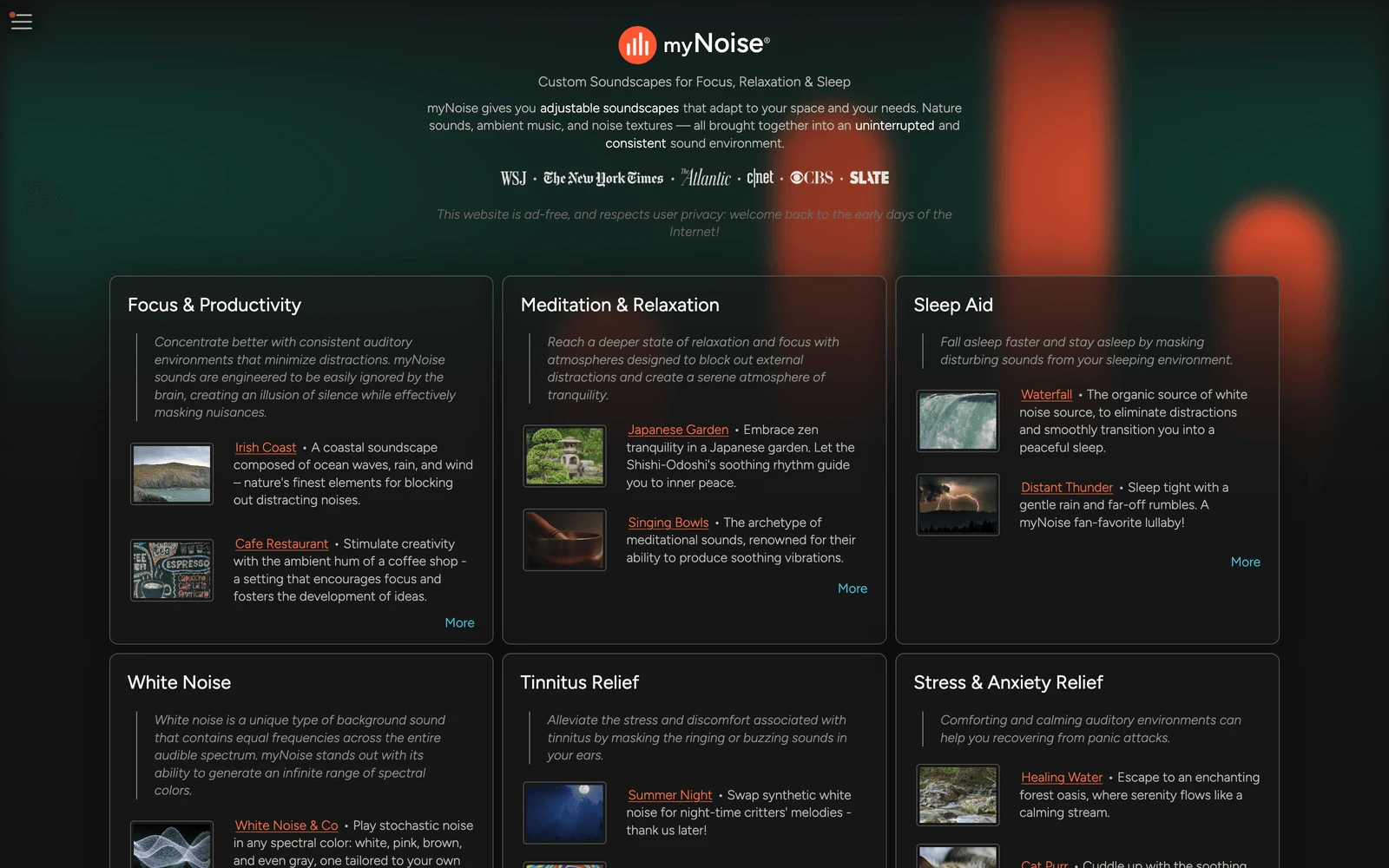 Top screenshot of MyNoise.net