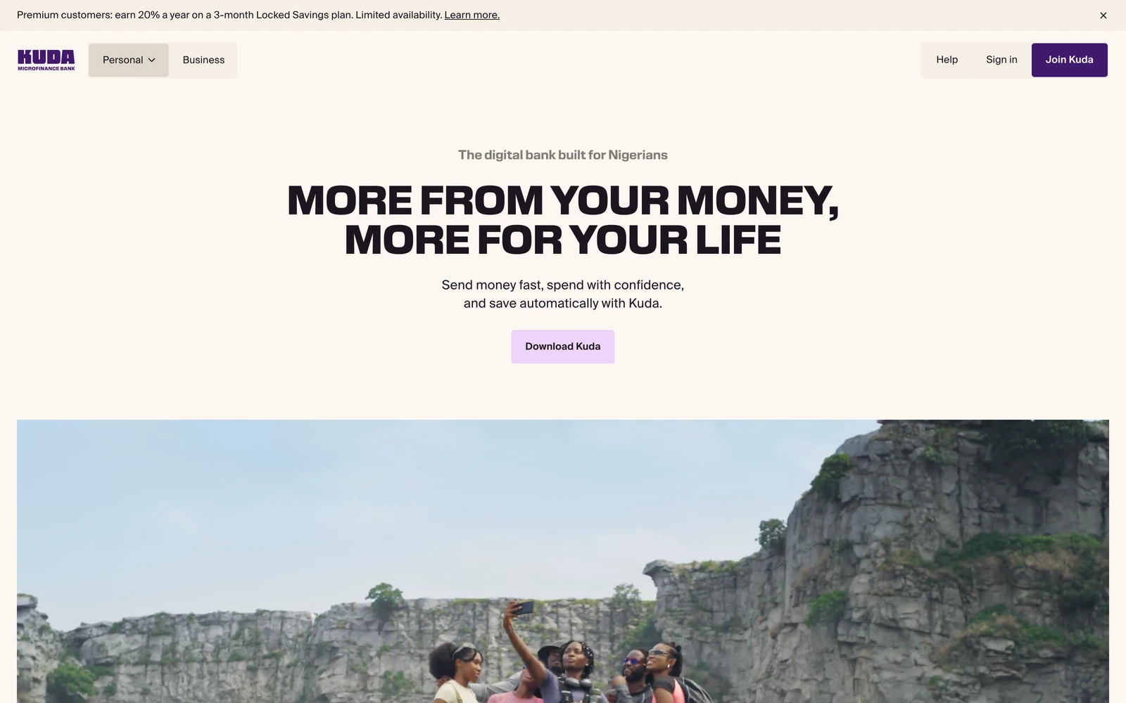 Top screenshot of Kuda.com