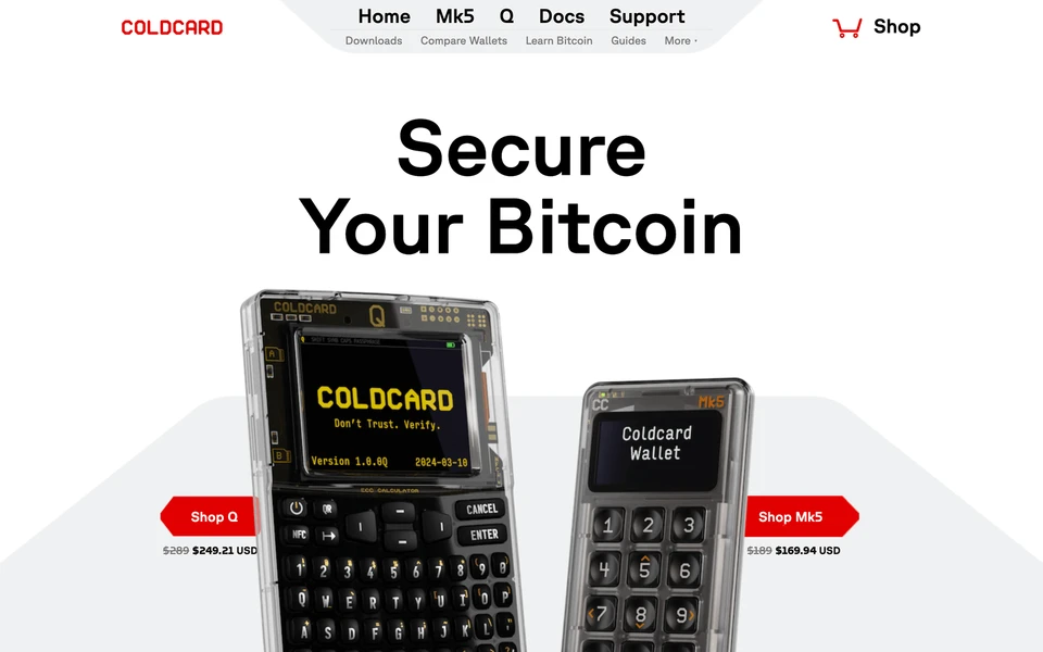 Screenshot of ColdCard.com