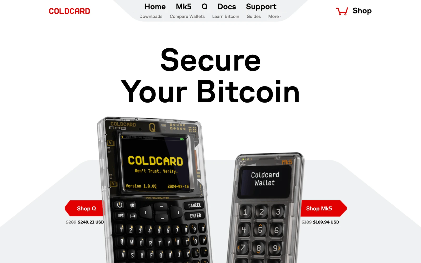 Top screenshot of ColdCard.com