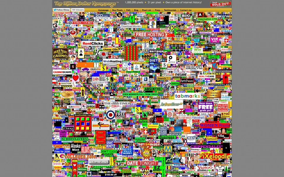 Screenshot of MillionDollarHomepage.com