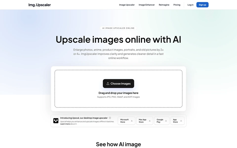 Screenshot of ImgUpscaler.com