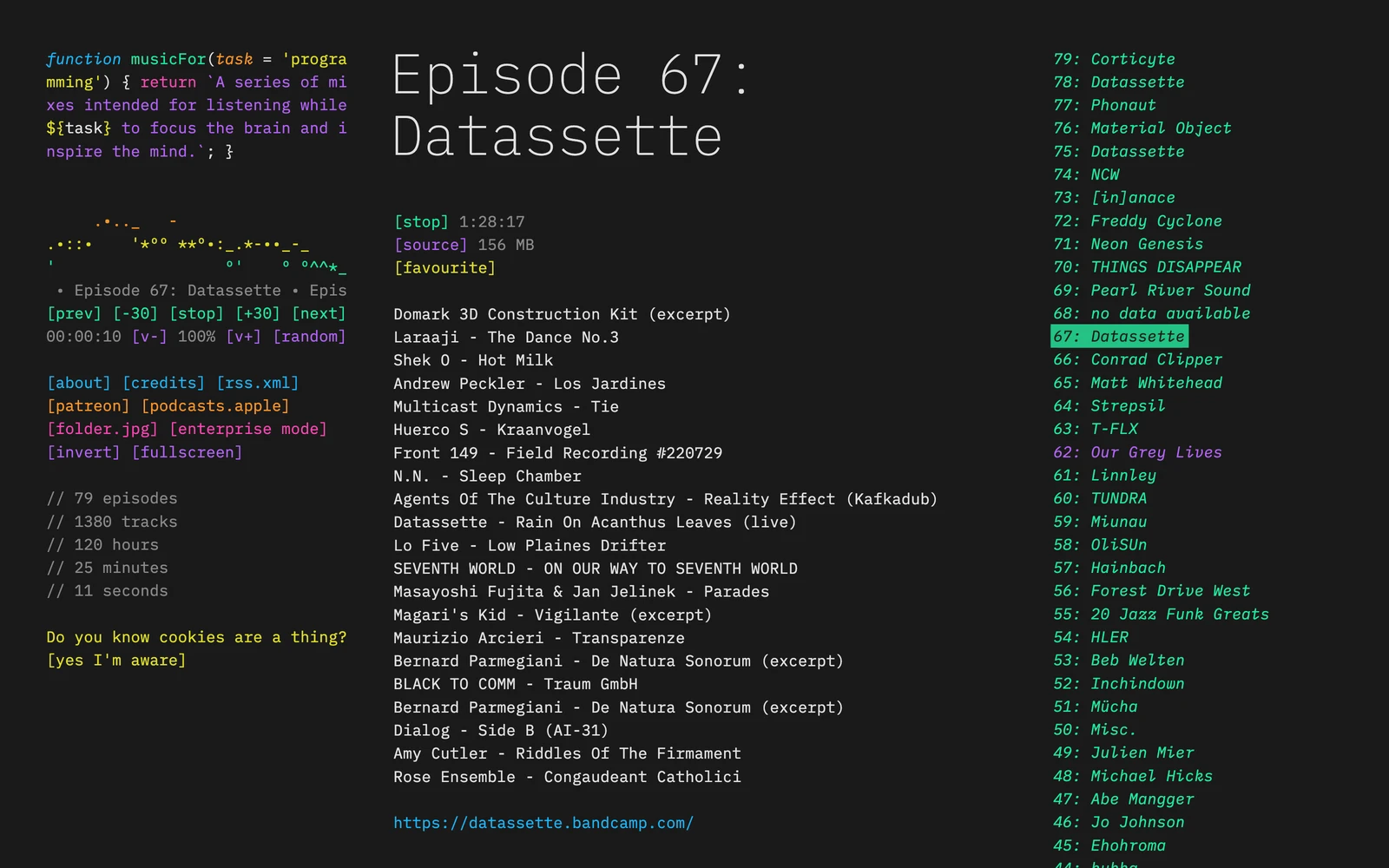 Top screenshot of MusicForProgramming.net