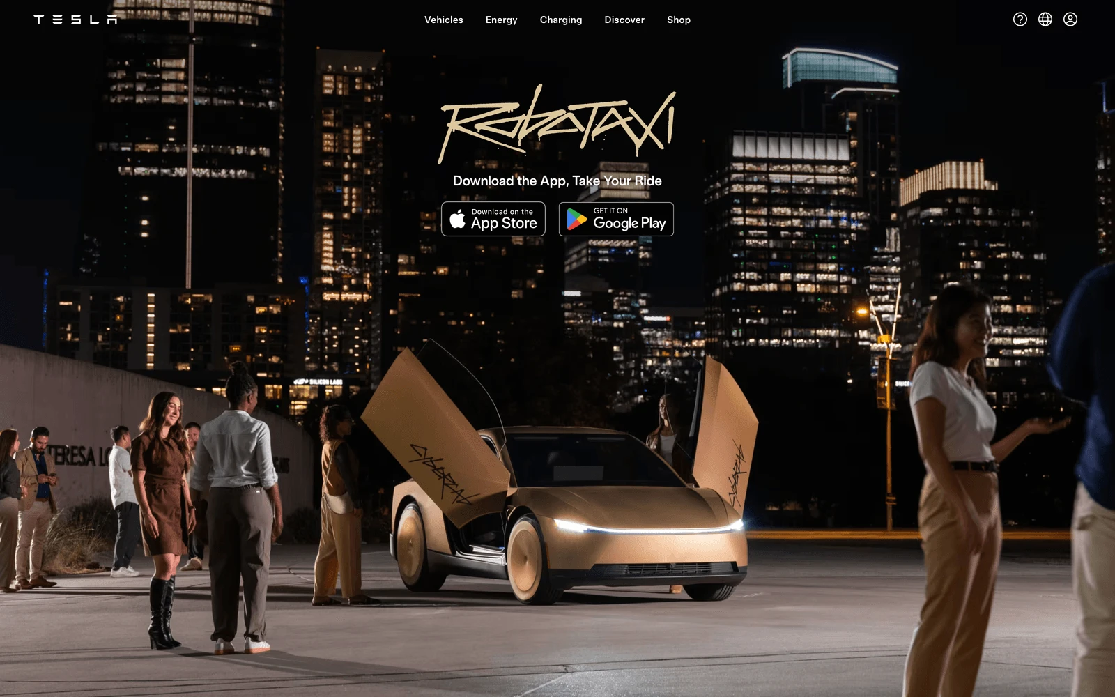 Top screenshot of Tesla.com Robotaxi