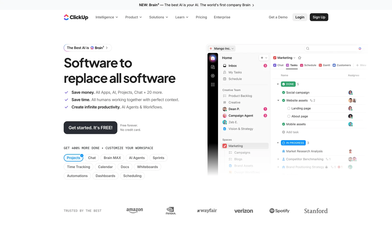 Top screenshot of ClickUp.com