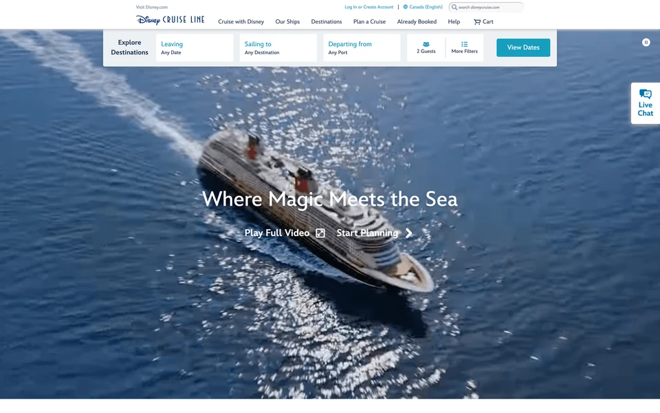 Screenshot of Go.com DisneyCruise