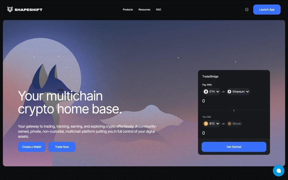 Screenshot of ShapeShift.com