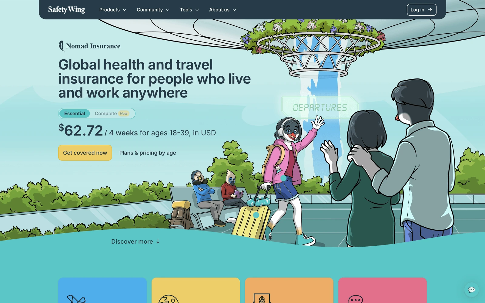 Top screenshot of SafetyWing.com Nomad Insurance