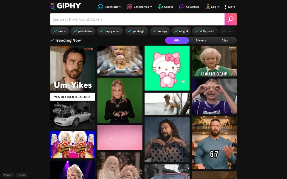 Screenshot of Giphy.com
