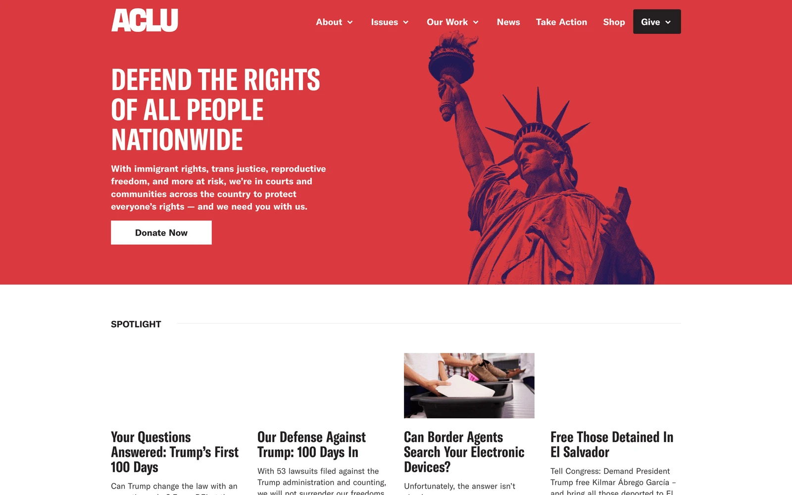 Top screenshot of ACLU.org