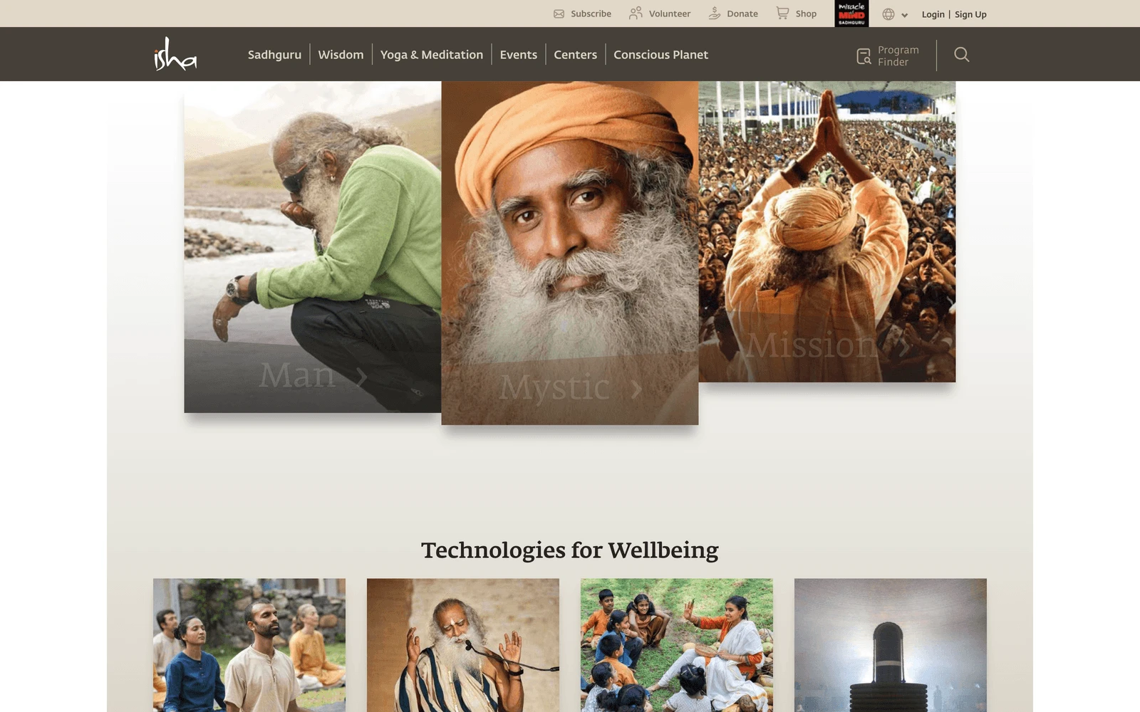 Top screenshot of Sadhguru.org