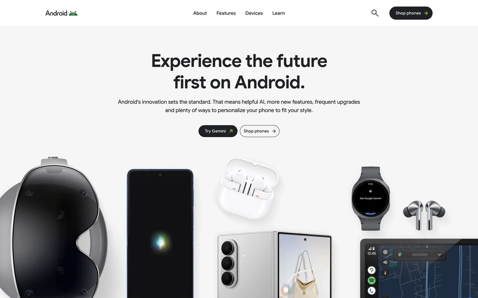Screenshot of Android.com