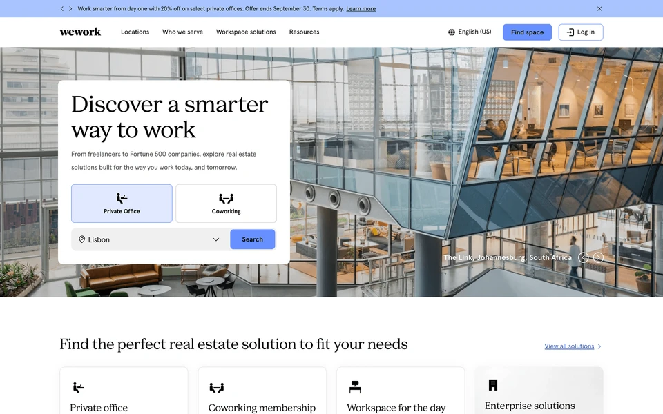 Screenshot of WeWork.com