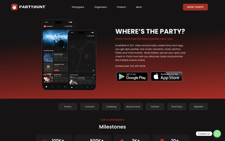 Screenshot of PartyHunt.com
