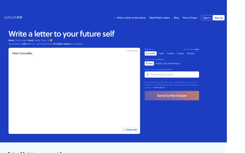 Screenshot of FutureMe.org