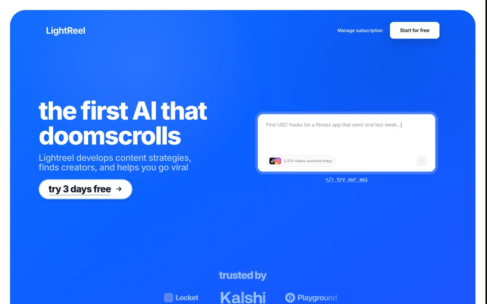 Screenshot of LightReel.ai