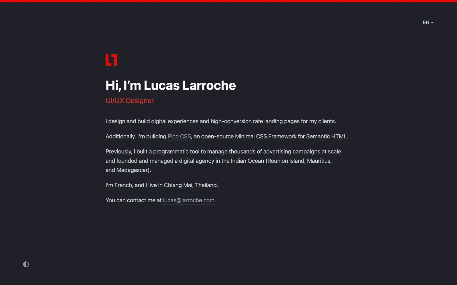 Top screenshot of LucasLarroche.com