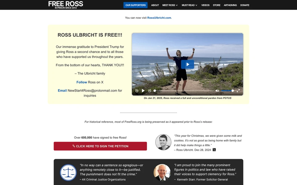 Screenshot of FreeRoss.org