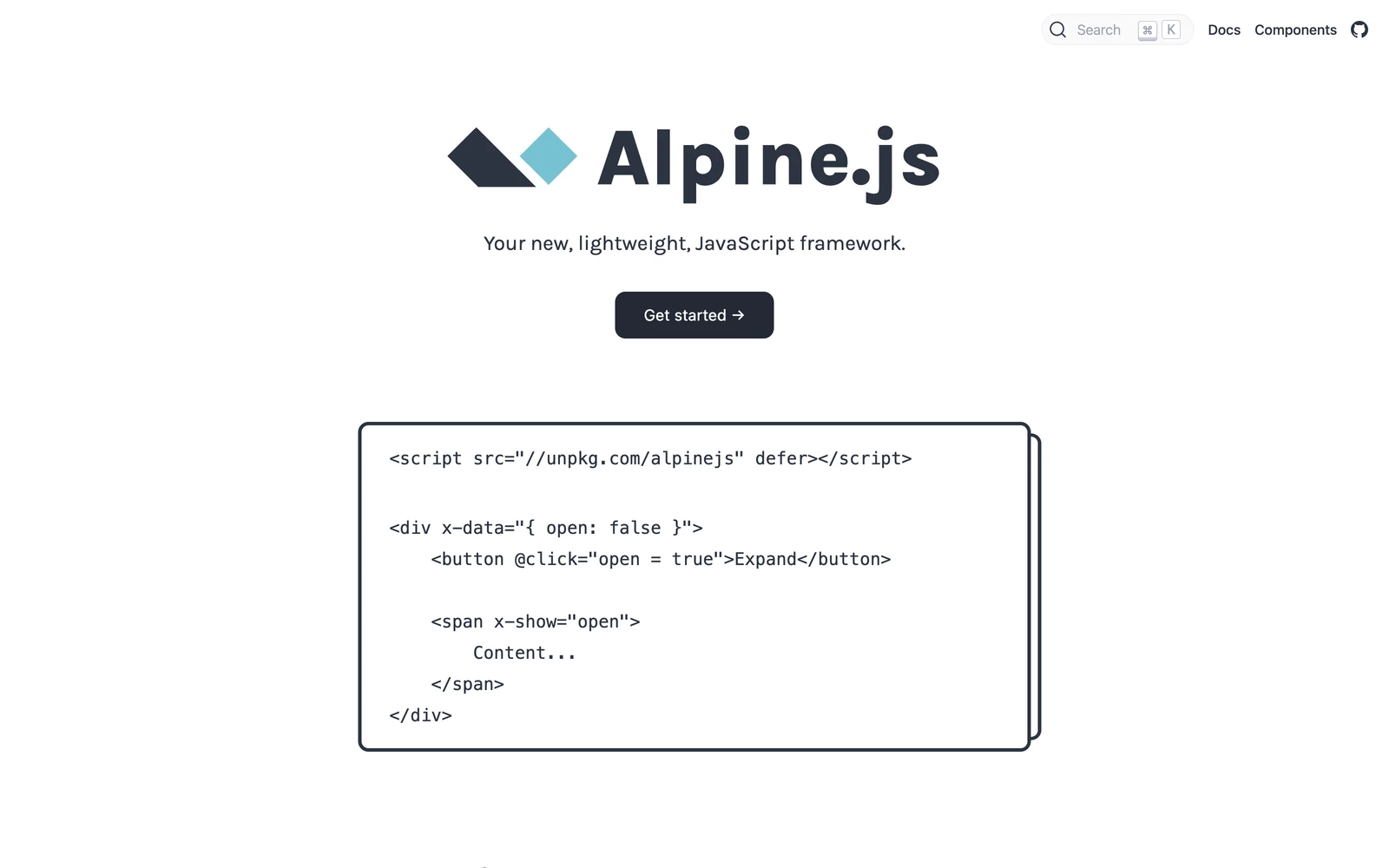 Top screenshot of AlpineJS.dev