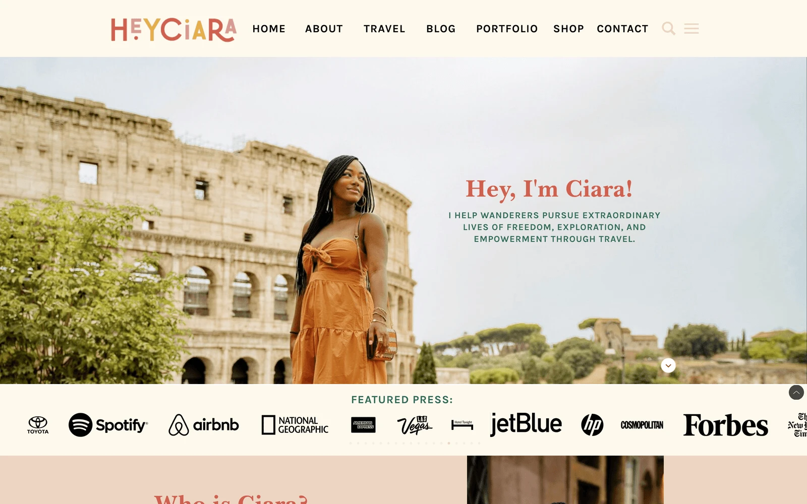 Top screenshot of HeyCiara.com