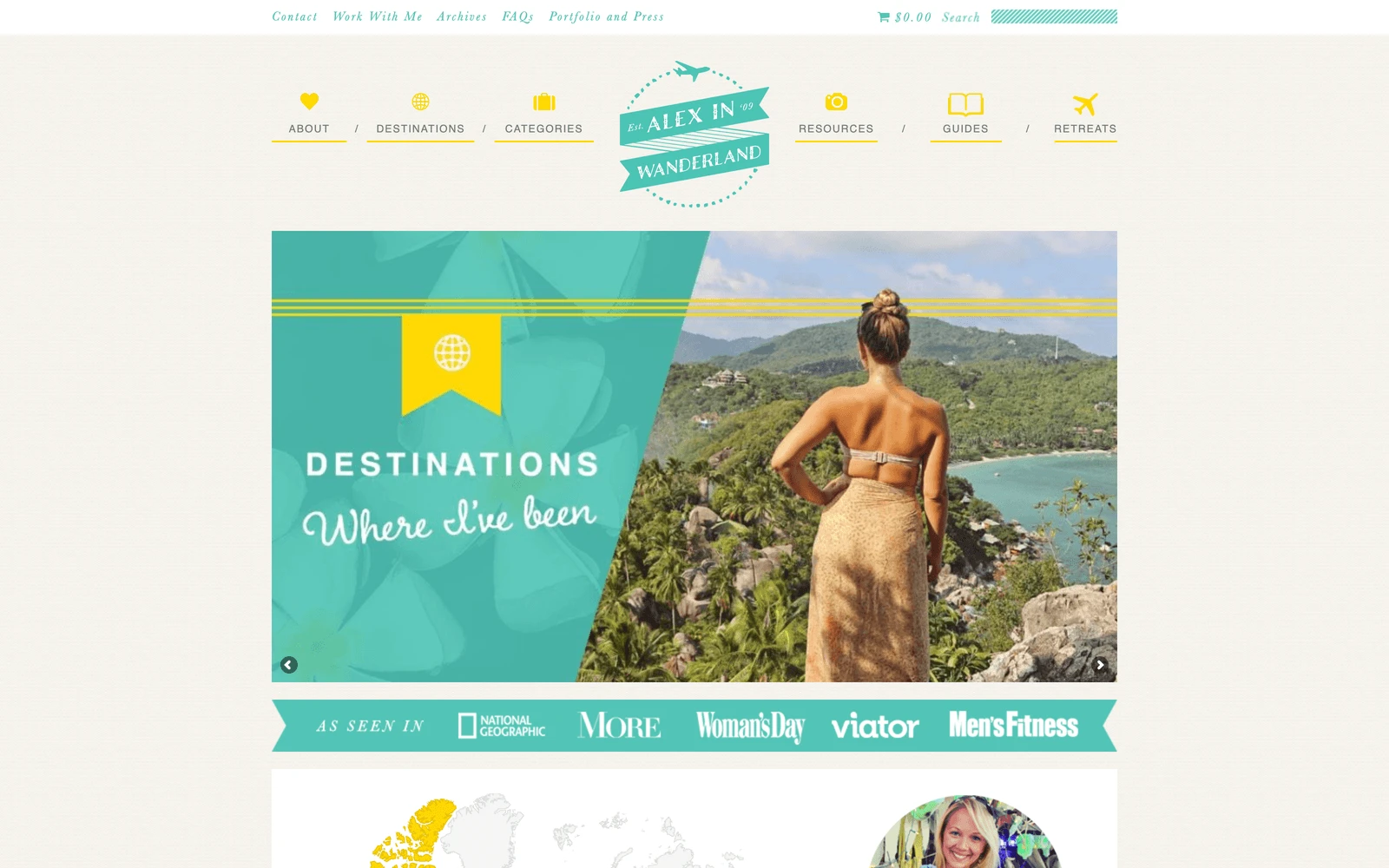 Top screenshot of AlexInWanderland.com