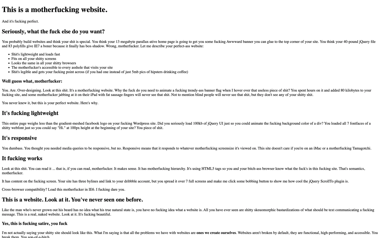 Top screenshot of MotherfuckingWebsite.com