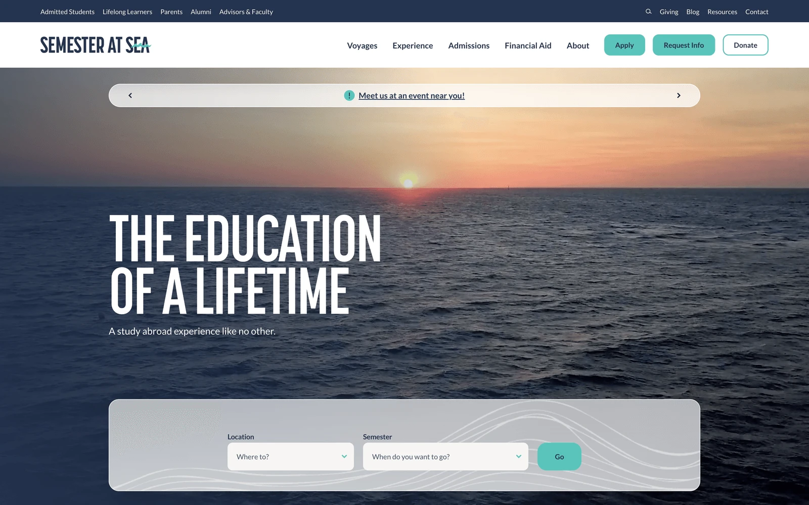 Top screenshot of SemesterAtSea.org
