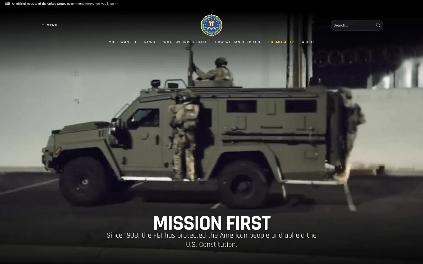 Top screenshot of FBI.gov