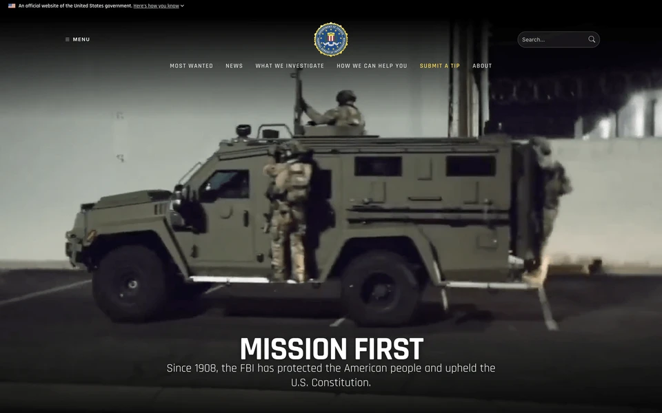 Screenshot of FBI.gov