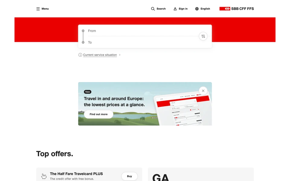 Screenshot of SBB.ch