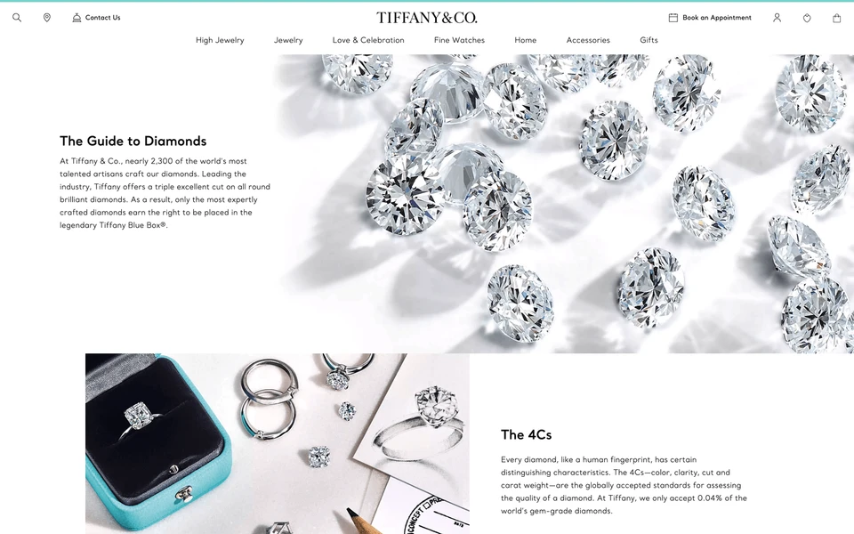Screenshot of Tiffany.ca Guide to Diamonds