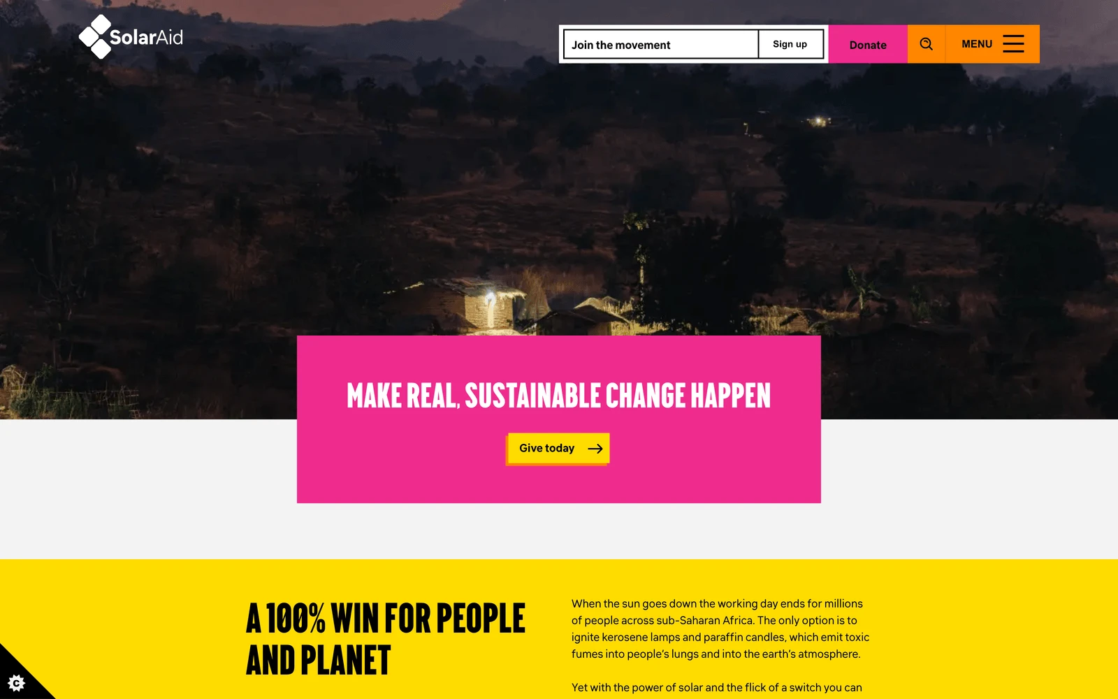 Top screenshot of Solar-Aid.org
