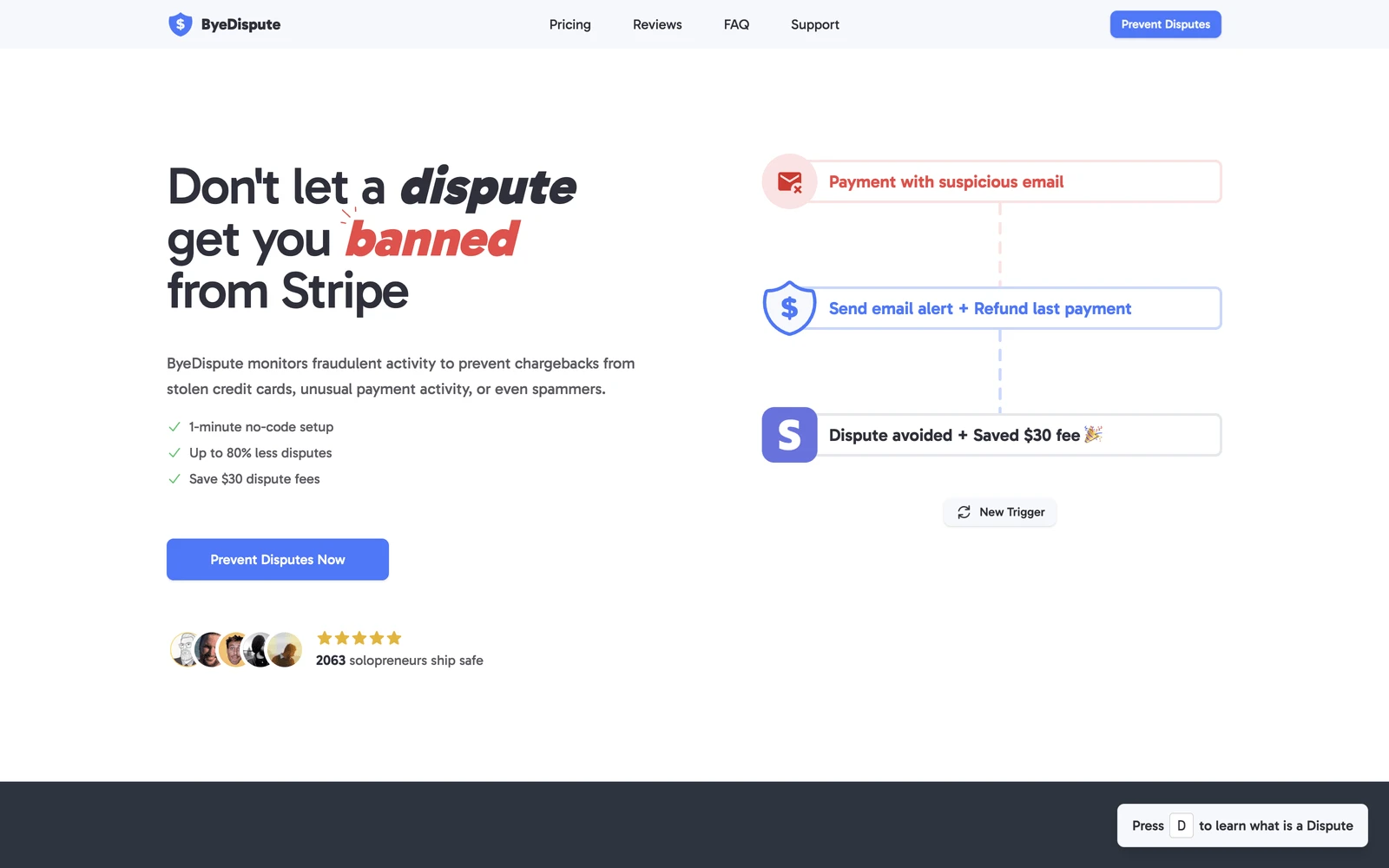 Top screenshot of ByeDispute.com