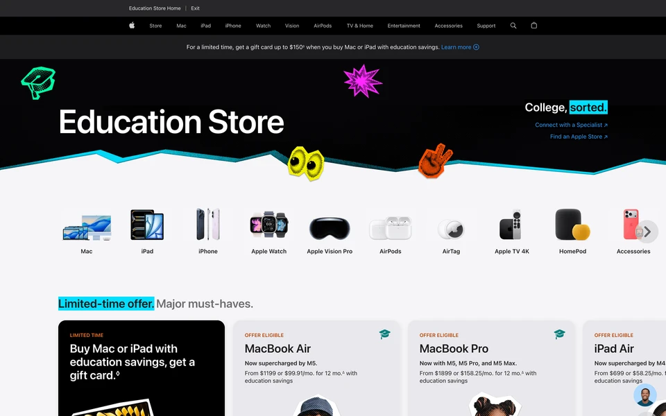Screenshot of Apple.com EduStore