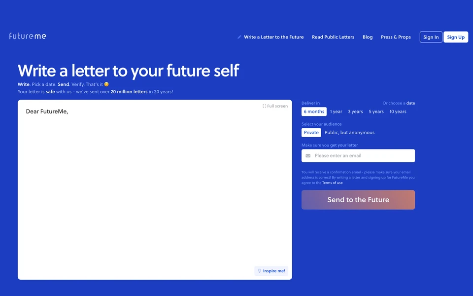 Screenshot of FutureMe.org