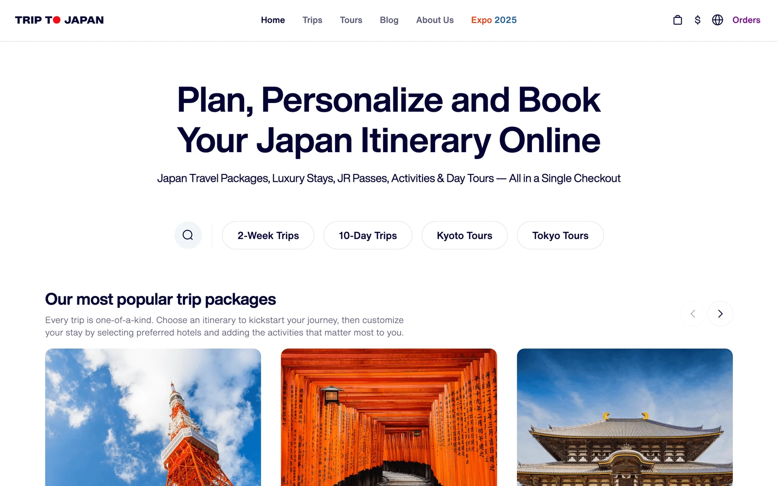 Top screenshot of TripToJapan.com