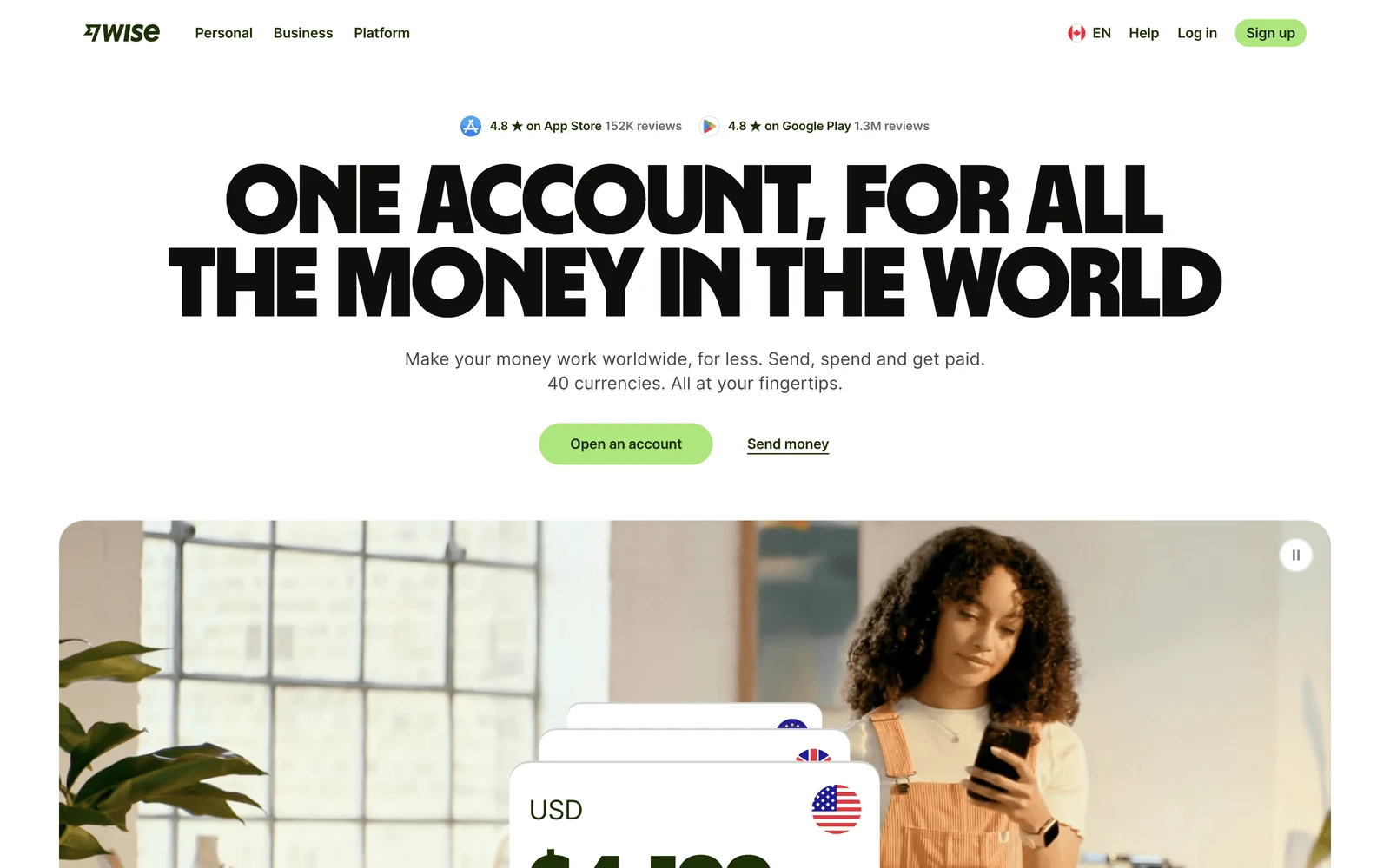Top screenshot of Wise.com