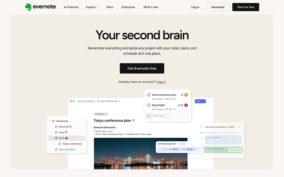 Screenshot of Evernote.com