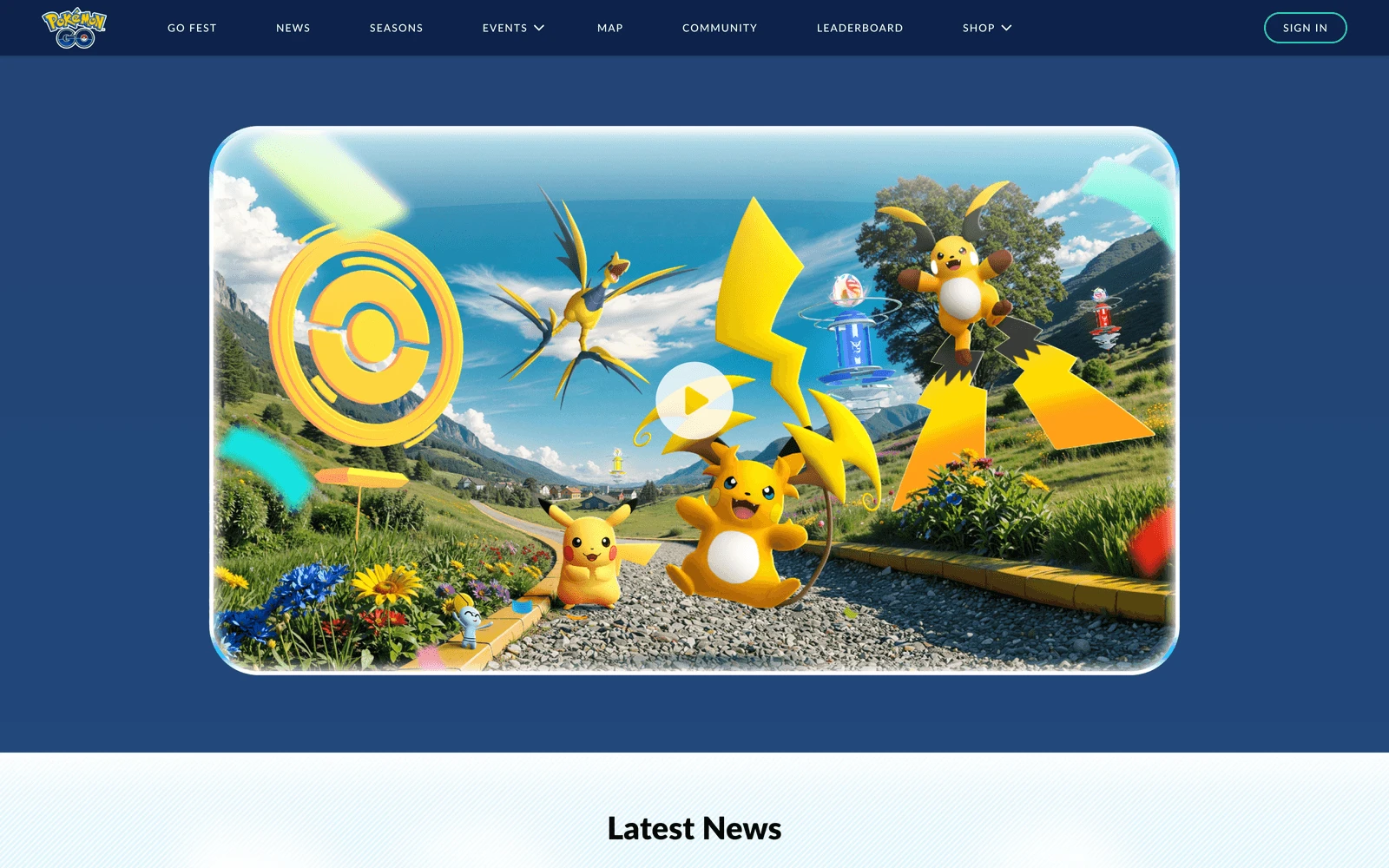 Top screenshot of PokemonGO.com